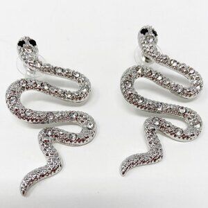 Silver Snake Crystal Body Statement Earrings